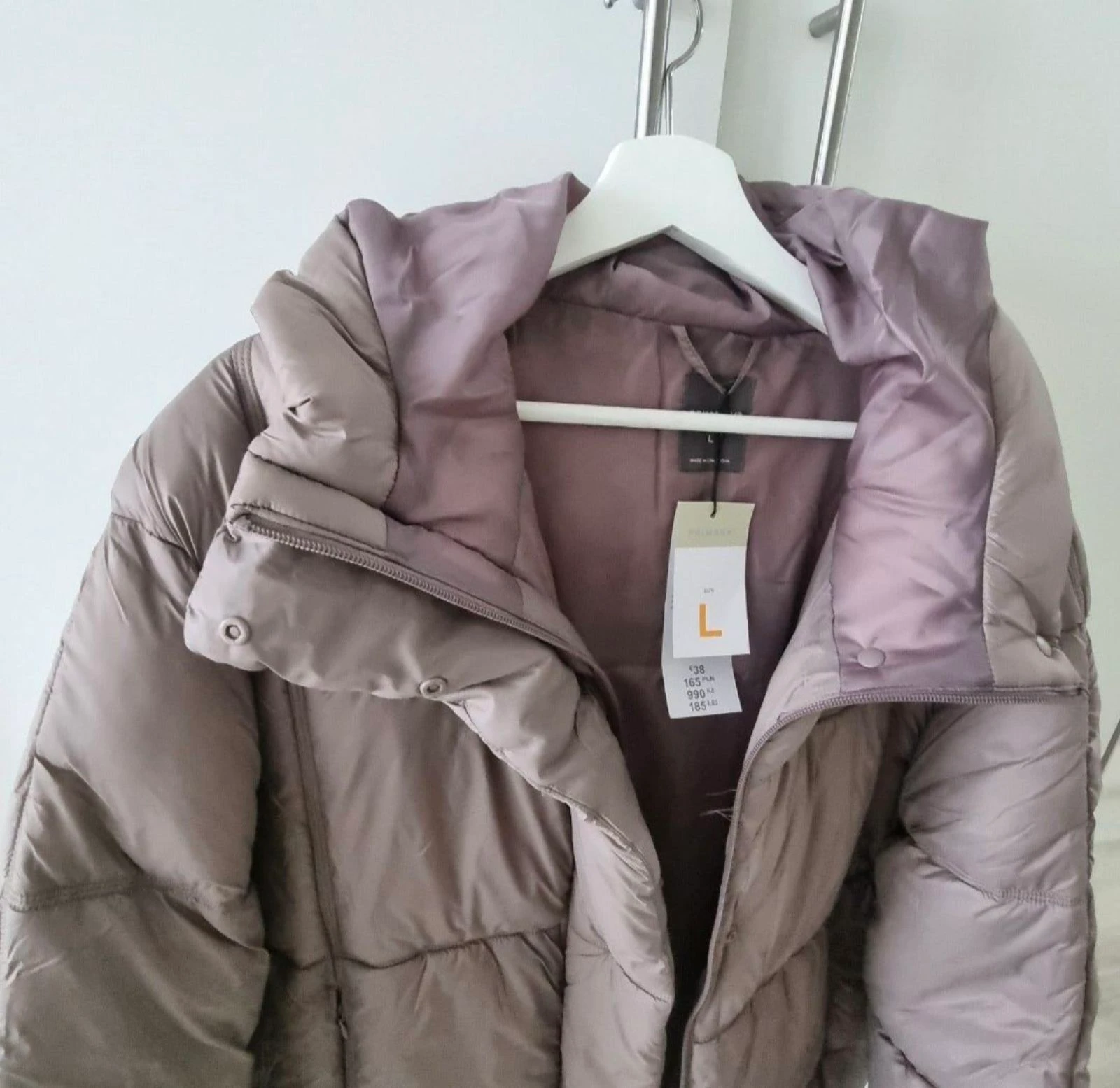 Primark puffer jacket hood taupe purple L - New! – photo 6